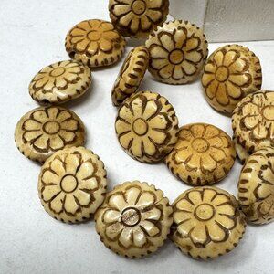 Genuine Bone Beads Flower Design Carved Loose Beads 17mm 24 Beads